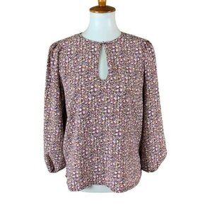J Crew Blouse XS Floral Long Sleeve Keyhole Multicolor Preppy Workwear